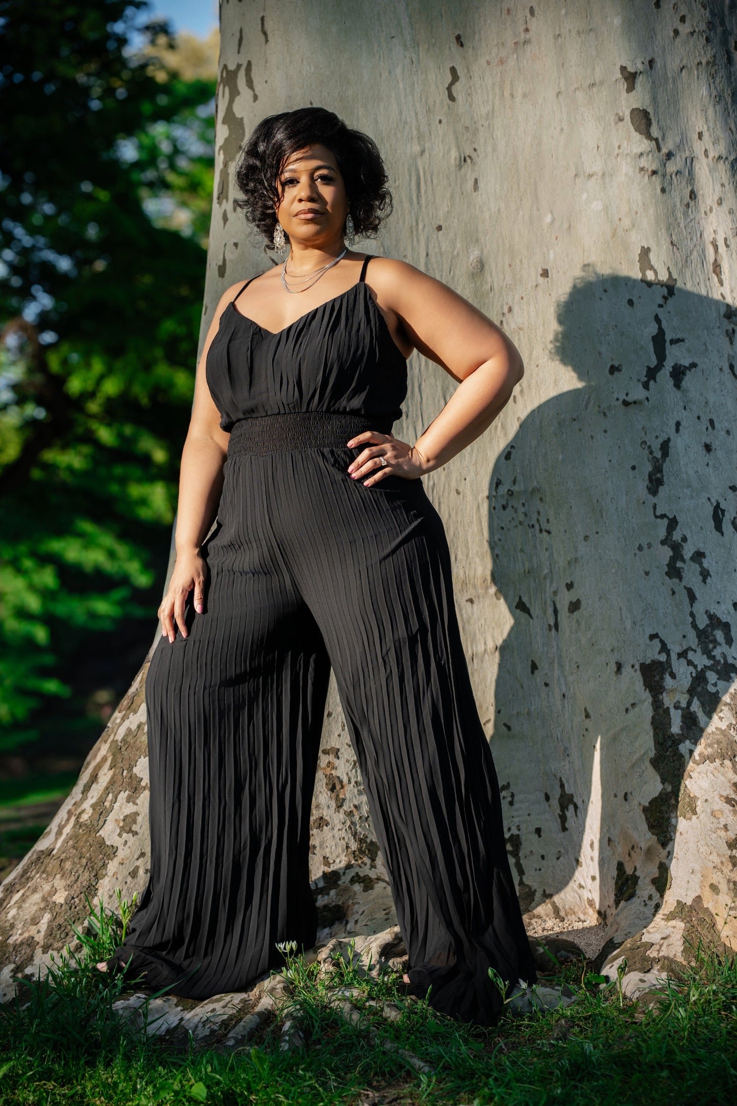 Ace of Spade Black Pleated Plus Sized Jumpsuit Details