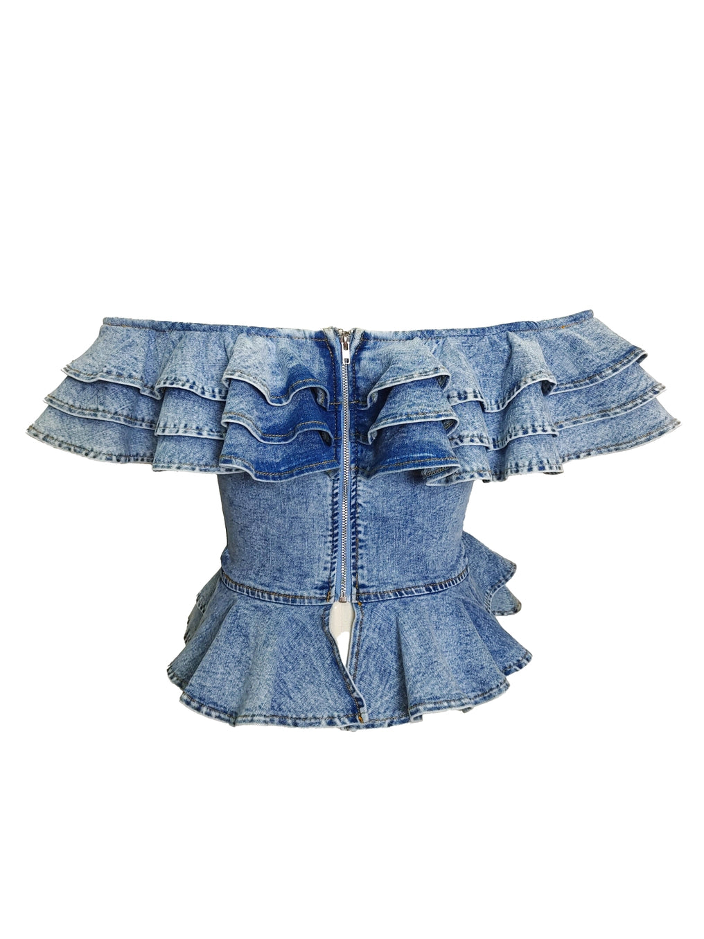 Ruffle Rebel Denim Peplum Top Back
