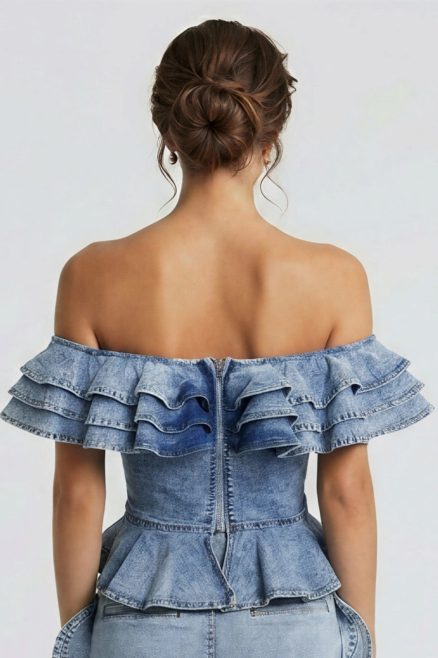 Ruffle Rebel Denim Peplum Top Back 2