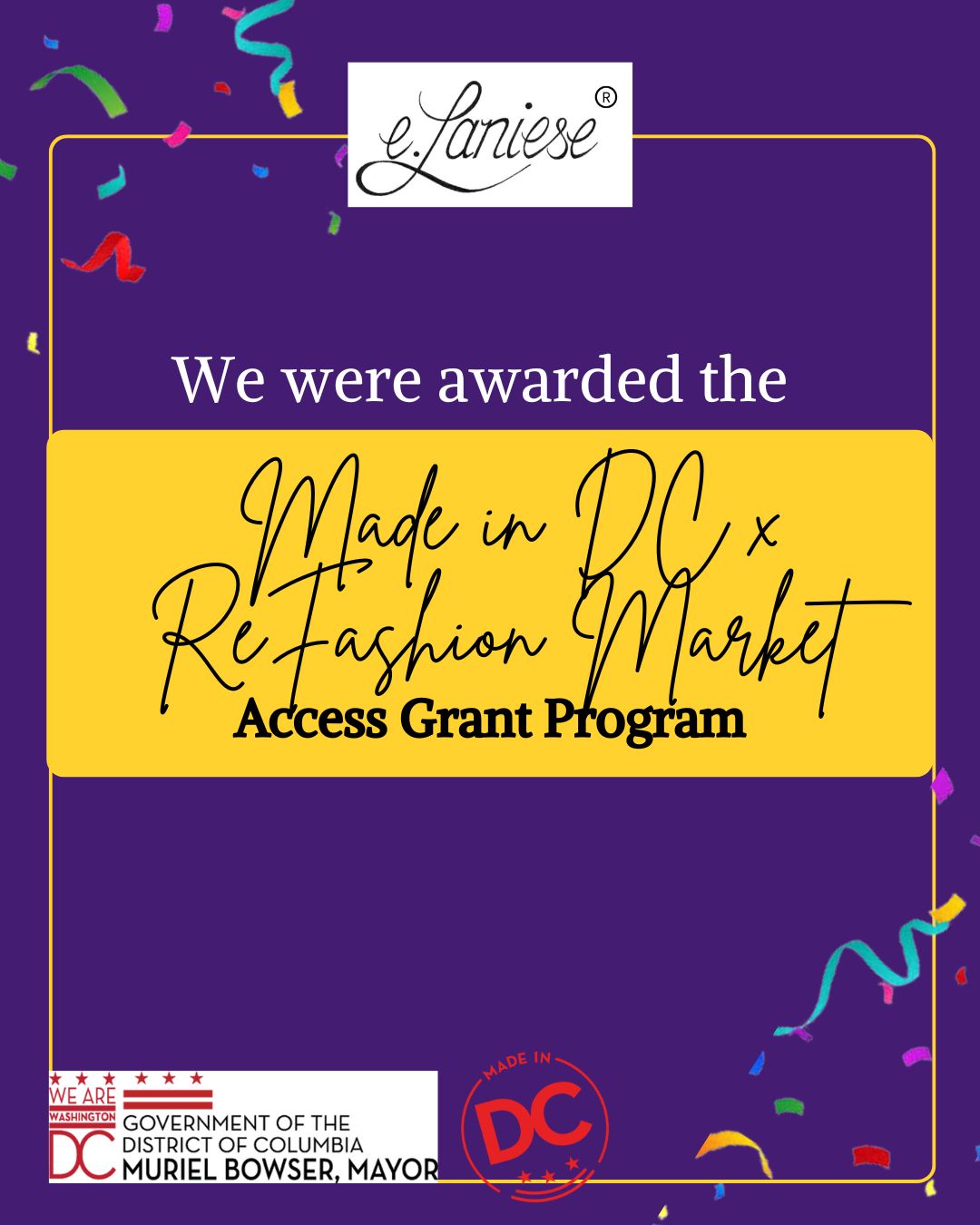 e.Laniese is Awarded the Made in DC x ReFashion Market Access Grant Program