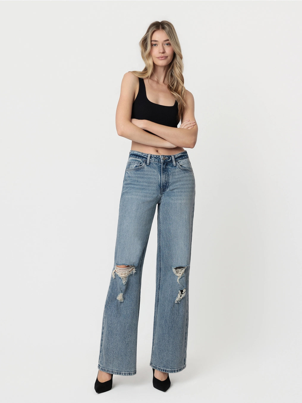Cut ‘Em Loose Distressed Wide Leg Jeans