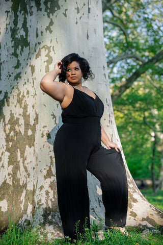 Ace of Spade Black Pleated Plus Sized Jumpsuit 