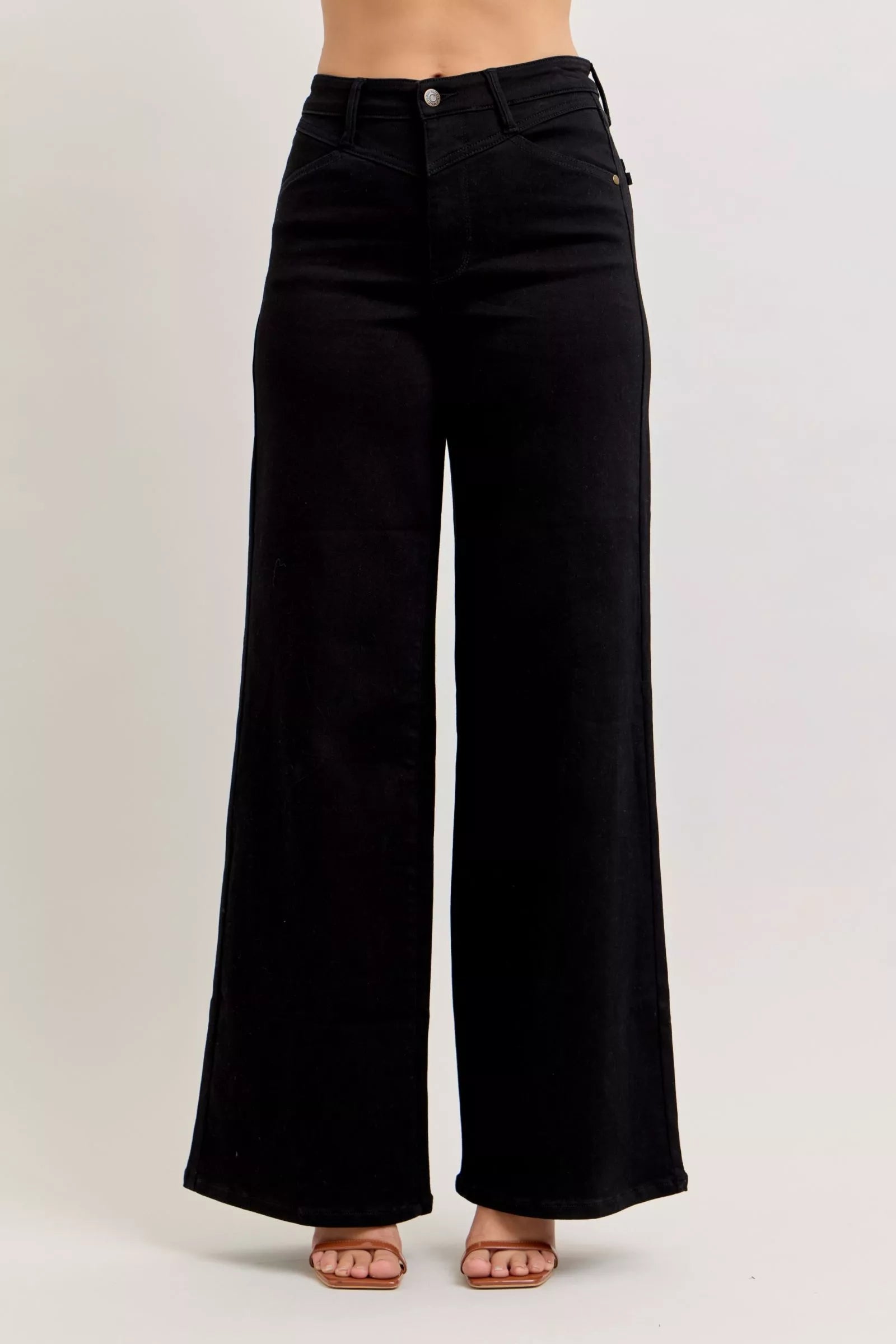  Black High-Waisted Wide Leg Jeans Front