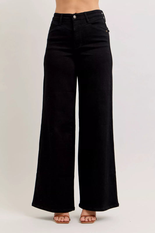  Black High-Waisted Wide Leg Jeans Front