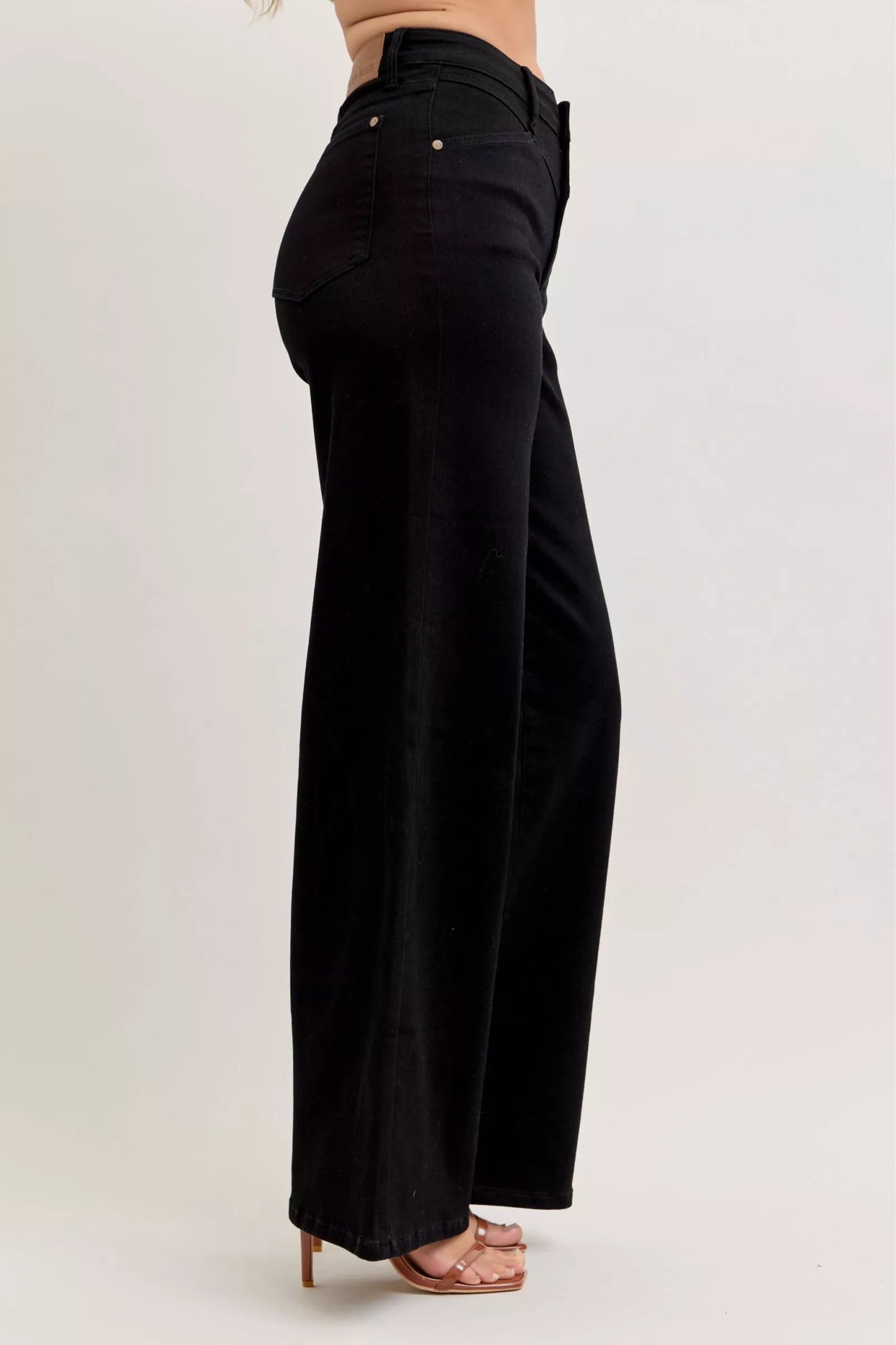  Black High-Waisted Wide Leg Jeans Side 1