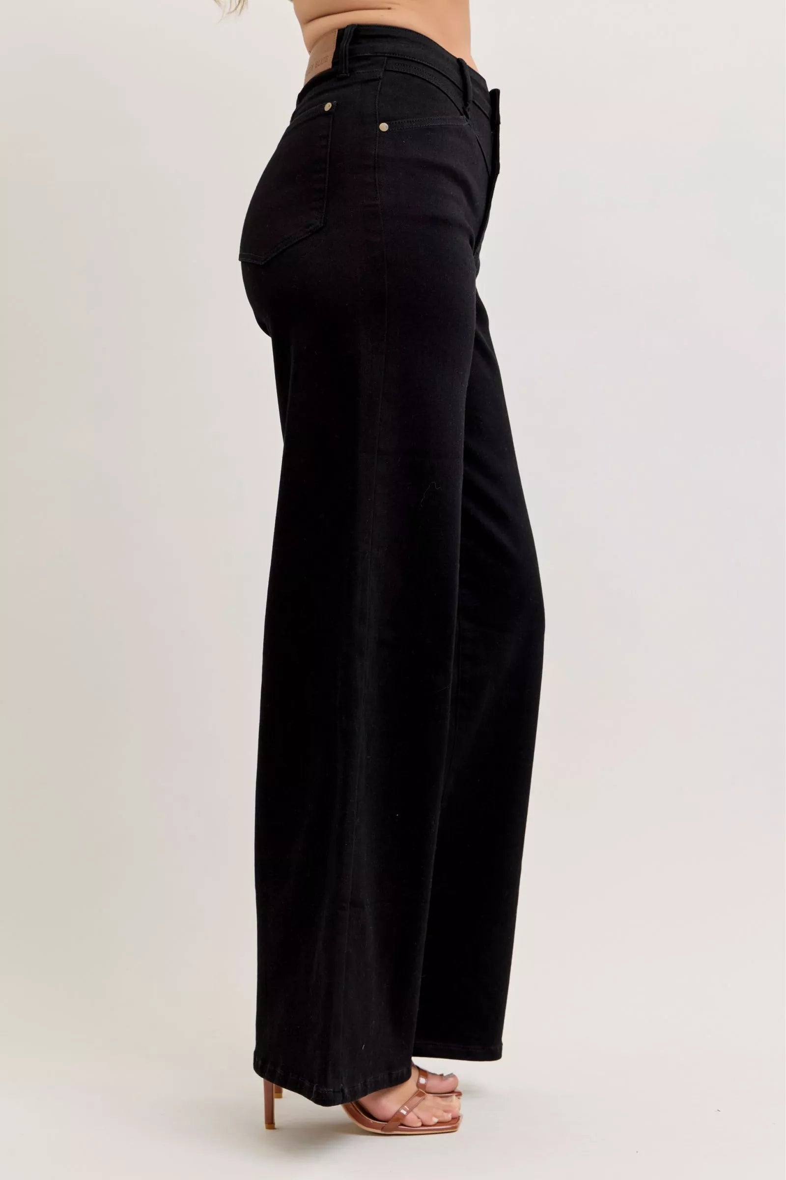  Black High-Waisted Wide Leg Jeans Side 1