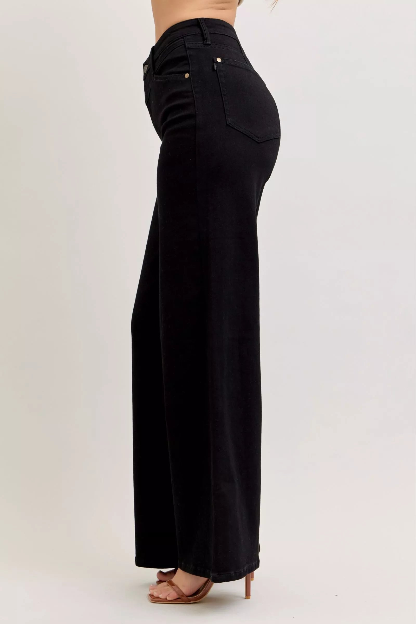  Black High-Waisted Wide Leg Jeans Side 2