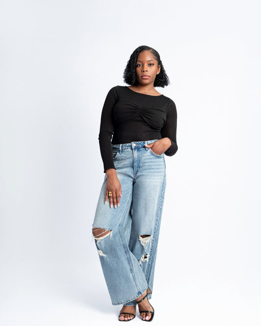 Cut ‘Em Loose Distressed Wide Leg Jeans