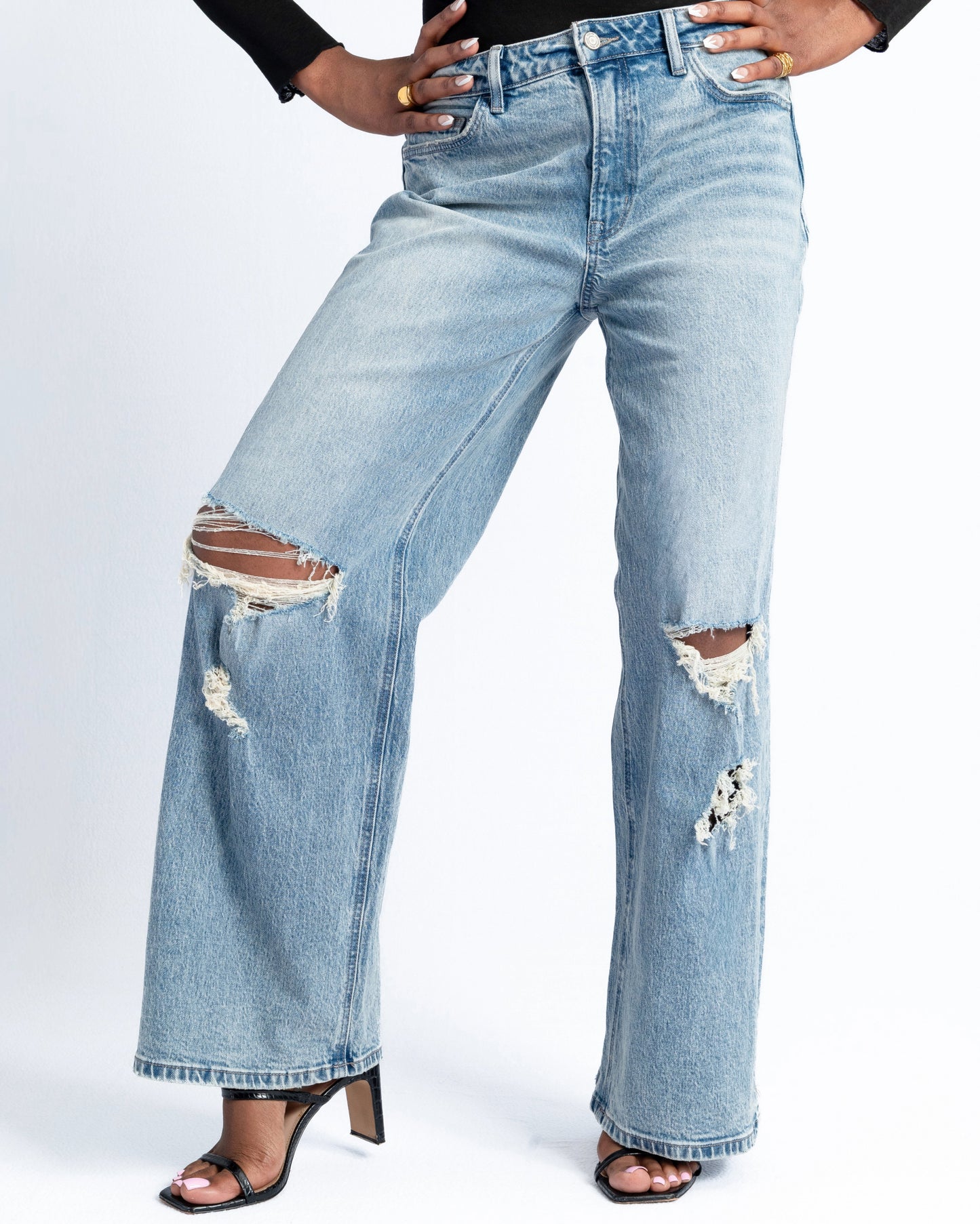 Cut ‘Em Loose Distressed Wide Leg Jeans Crop