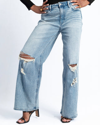 Cut ‘Em Loose Distressed Wide Leg Jeans Crop