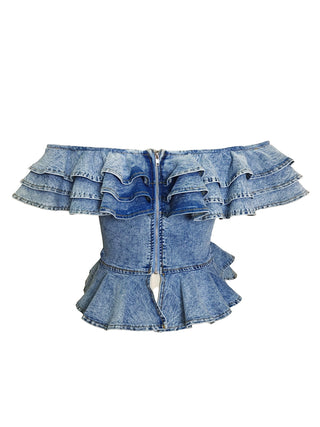 Ruffle Rebel Denim Peplum Top Back