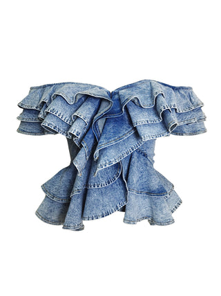 Ruffle Rebel Denim Peplum Top Front
