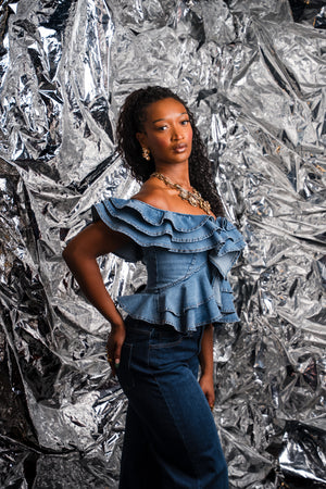 Ruffle Rebel Denim Peplum Top