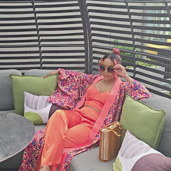 Orange Sunrise Pants Set & Kimono