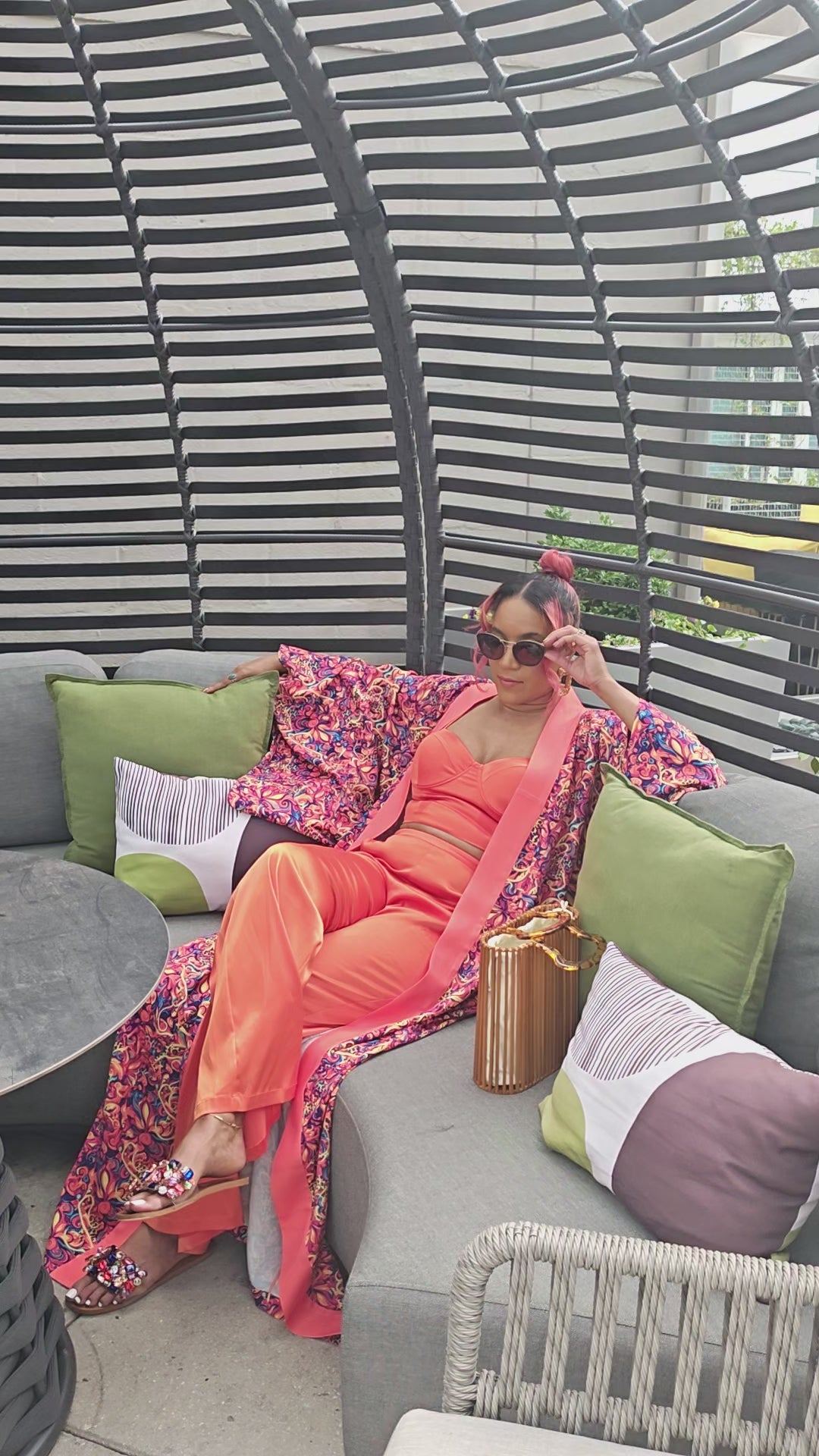 Orange Sunrise Pants Set & Kimono